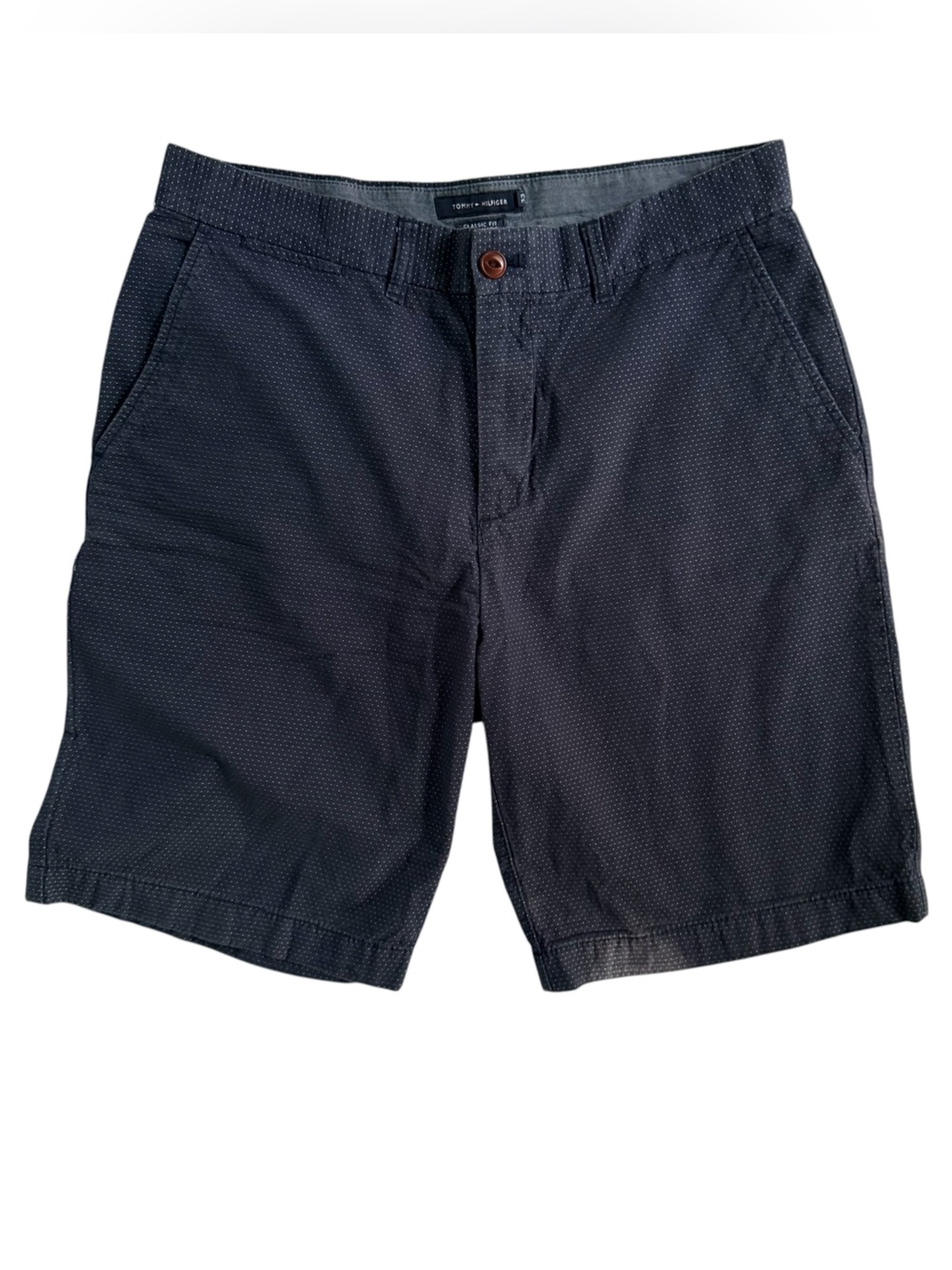 Tommy Hilfiger Classic Fit Chino Shorts Men’s 33 X 9.5 Navy Blue W/ White Dots